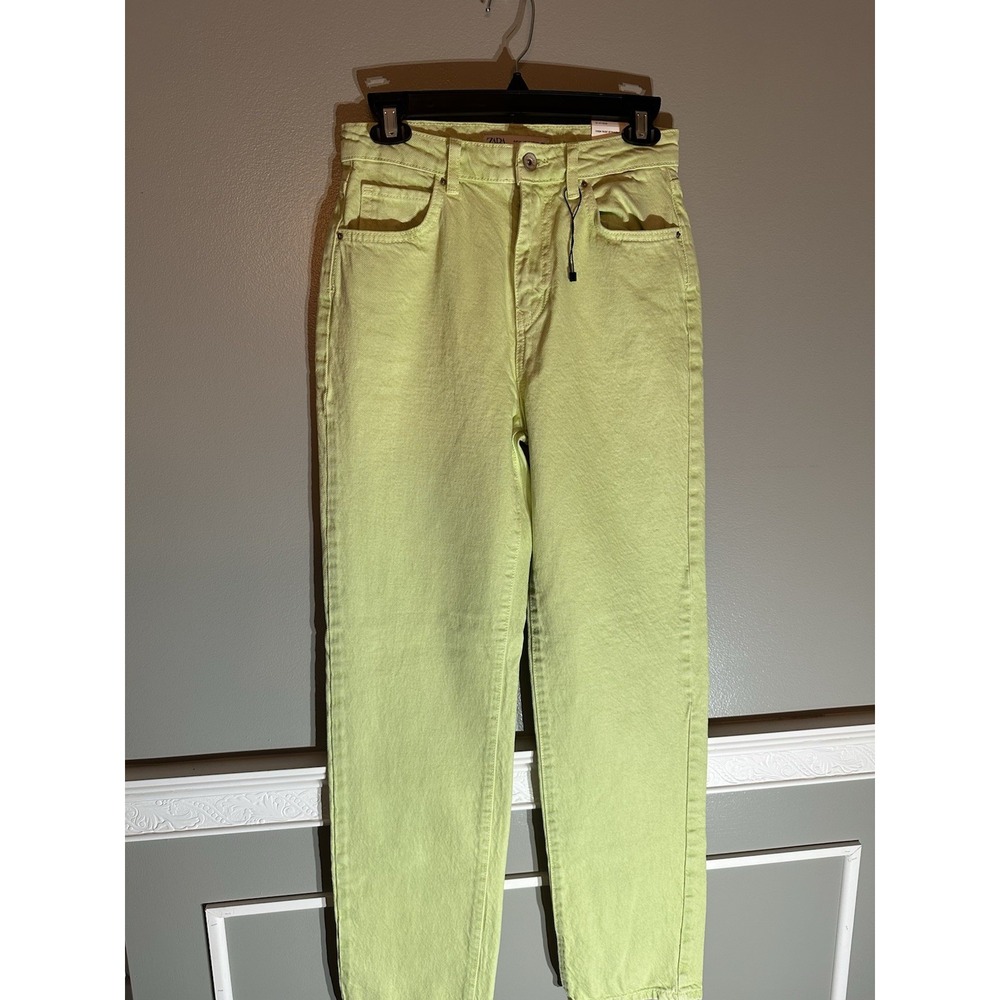 ZARA High Rise Straight Leg Jeans Women's Size 2 Green Light Wash Denim